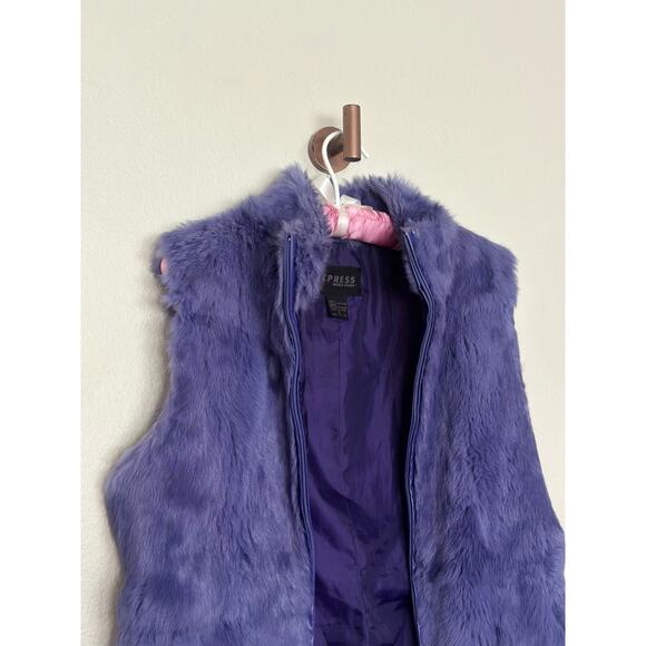 Vintage Express Rabbit Fur Vest Womens S Purple Zip Front Retro 90s Y2K - Picture 3 of 10